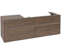 Villeroy & Boch Collaro Meuble sous-lavabo, lavabo à droite, 4 tiroirs, suspendu, avec éclairage, 1600x548x500mm, C030B0VH, C030B0VH, Colorazione: Fronte/cassa: Rovere dellArizona, maniglia: Grafite