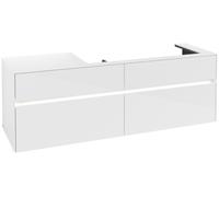 Villeroy & Boch Collaro Meuble sous-lavabo, lavabo à droite, 4 tiroirs, suspendu, avec éclairage, 1600x548x500mm, C030B0DH, C030B0DH, Colorazione: Fronte/cassa: Bianco lucido, maniglia: Bianco opaco