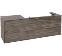 Villeroy & Boch Collaro Meuble sous-lavabo, lavabo à droite, 4 tiroirs, suspendu, avec éclairage, 1600x548x500mm, C030B0RK, C030B0RK, Colorazione: Frontale/carcassa: Rovere di pietra, Maniglia: Grafit