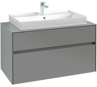 Villeroy & Boch Collaro Meuble sous-lavabo, lavabo au centre, montage mural, 2 tiroirs, 1000x548x500mm, C02000RK, C02000RK, Colorazione: Frontale/carcassa: Rovere di pietra, Maniglia: Grafite