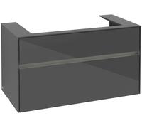 Villeroy & Boch Collaro Meuble sous-lavabo, lavabo au centre, montage mural, 2 tiroirs, avec éclairage, 1000x548x500mm, C020B0FP, C020B0FP, Colorazione: Fronte/cassa: Grigio lucido, maniglia: Grafite