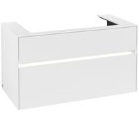 Villeroy & Boch Collaro Meuble sous-lavabo, lavabo au centre, montage mural, 2 tiroirs, avec éclairage, 1000x548x500mm, C020B0MS, C020B0MS, Colorazione: Fronte/cassa: bianco opaco, manico: bianco opac