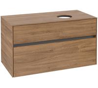 Villeroy & Boch Collaro Meuble sous-lavabo, suspendu, 2 tiroirs, lavabo à droite, 1000x548x500mm, C04000RH, C04000RH, Colorazione: Fronte/cassa: Quercia Kansas, manico: Grafite