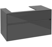 Villeroy & Boch Collaro Meuble sous-lavabo, suspendu, 2 tiroirs, lavabo à gauche, 1000x548x500mm, C01700FP, C01700FP, Colorazione: Fronte/cassa: Grigio lucido, maniglia: Grafite