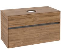 Villeroy & Boch Collaro Meuble sous-lavabo, suspendu, 2 tiroirs, lavabo au centre, 1000x548x500mm, C03800RH, C03800RH, Colorazione: Fronte/cassa: Quercia Kansas, manico: Grafite