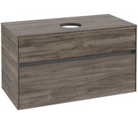 Villeroy & Boch Collaro Meuble sous-lavabo, suspendu, 2 tiroirs, lavabo au centre, 1000x548x500mm, C03800RK, C03800RK, Colorazione: Frontale/carcassa: Rovere di pietra, Maniglia: Grafite