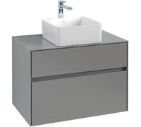 Villeroy & Boch Collaro Meuble sous-lavabo, suspendu, 2 tiroirs, lavabo au centre, 800x548x500mm, C03700RK, C03700RK, Colorazione: Frontale/carcassa: Rovere di pietra, Maniglia: Grafite