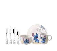 Villeroy & Boch - Disney Stitch set di stoviglie per bambini, 7 pezzi, lavabile in lavastoviglie, utilizzabile nel microonde, stoviglie e posate per bambini, porcellana Premium