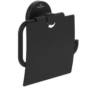 Villeroy & Boch Elements - Porta carta igienica con coperchio, per montaggio a parete, porta rotolo di carta igienica, in zinco, porta carta igienica rotondo, nero opaco