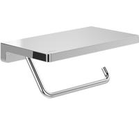 Villeroy & Boch Elements - Portarotolo Striking con ripiano, porta carta igienica per montaggio a parete, porta rotolo in ottone, portarotolo per WC, quadrato, cromato