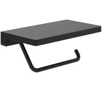 Villeroy & Boch Elements Striking - Porta carta igienica con ripiano, porta carta igienica per montaggio a parete, porta rotolo in ottone, porta carta igienica, rettangolare, nero opaco