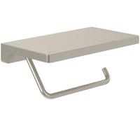 Villeroy & Boch Elements Striking - Porta carta igienica con ripiano, porta carta igienica per montaggio a parete, porta rotolo in ottone, porta carta igienica rettangolare, nichel spazzolato opaco