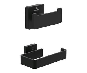 Villeroy & Boch Elements-Striking set di accessori (pacchetto 2 in 1), set di accessori per il bagno composto da gancio doppio per asciugamani e portarotolo senza coperchio, nero opaco