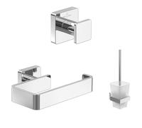 Villeroy & Boch Elements-Striking set di accessori (pacchetto 3 in 1), composto da gancio per asciugamani, portarotolo senza coperchio e set di scopini, cromo