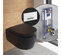 Villeroy & Boch Embrace WC sospeso, SET completo, con elemento incasso e placca di azionamento ViConnect 300G, 5C24R0R7+922160RE#SET, Embrace nero opaco [WC > WC con Elementi Incasso]