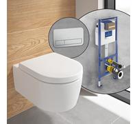 Villeroy & Boch Embrace WC sospeso, SET completo, con elemento incasso e placca di azionamento ViConnect 200S, 5C24R0RW+92249069#SET, Embrace stone white [WC > WC con Elementi Incasso]