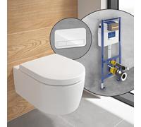 Villeroy & Boch Embrace WC sospeso, SET completo, con elemento incasso e placca di azionamento ViConnect 200G, 5C24R0RW+922400RE#SET, Embrace stone white [WC > WC con Elementi Incasso]