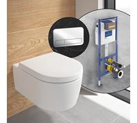 Villeroy & Boch Embrace WC sospeso, SET completo, con elemento incasso e placca di azionamento ViConnect 200S, 5C24R0RW+92249061#SET, Embrace stone white [WC > WC con Elementi Incasso]
