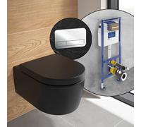 Villeroy & Boch Embrace WC sospeso, SET completo, con elemento incasso e placca di azionamento ViConnect 200S, 5C24R0R7+92249061#SET, Embrace nero opaco [WC > WC con Elementi Incasso]