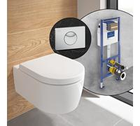 Villeroy & Boch Embrace WC sospeso, SET completo, con elemento incasso e placca di azionamento ViConnect 100S, 5C24R0R1+92248569#SET, Embrace bianco [WC > WC con Elementi Incasso]