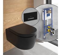 Villeroy & Boch Embrace WC sospeso, SET completo, con elemento incasso e placca di azionamento ViConnect 300G, 5C24R0R7+922160RB#SET, Embrace nero opaco [WC > WC con Elementi Incasso]