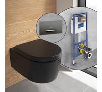 Villeroy & Boch Embrace WC sospeso, SET completo, con elemento incasso e placca di azionamento ViConnect 300S, 5C24R0R7+922169D8#SET, Embrace nero opaco [WC > WC con Elementi Incasso]