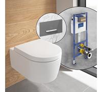 Villeroy & Boch Embrace WC sospeso, SET completo, con elemento incasso e placca di azionamento ViConnect 300G, 5C24R0RW+922160RA#SET, Embrace stone white [WC > WC con Elementi Incasso]