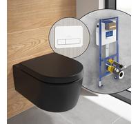 Villeroy & Boch Embrace WC sospeso, SET completo, con elemento incasso e placca di azionamento ViConnect 200S, 5C24R0R7+92249068#SET, Embrace nero opaco [WC > WC con Elementi Incasso]