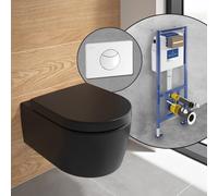 Villeroy & Boch Embrace WC sospeso, SET completo, con elemento incasso e placca di azionamento ViConnect 100S, 5C24R0R7+92248568#SET, Embrace nero opaco [WC > WC con Elementi Incasso]