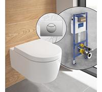 Villeroy & Boch Embrace WC sospeso, SET completo, con elemento incasso e placca di azionamento ViConnect 100S, 5C24R0R1+922485LC#SET, Embrace bianco [WC > WC con Elementi Incasso]