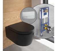 Villeroy & Boch Embrace WC sospeso, SET completo, con elemento incasso e placca di azionamento ViConnect 200S, 5C24R0R7+92249069#SET, Embrace nero opaco [WC > WC con Elementi Incasso]