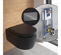 Villeroy & Boch Embrace WC sospeso, SET completo, con elemento incasso e placca di azionamento ViConnect 200G, 5C24R0R7+922400RA#SET, Embrace nero opaco [WC > WC con Elementi Incasso]