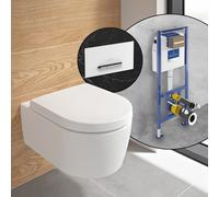 Villeroy & Boch Embrace WC sospeso, SET completo, con elemento incasso e placca di azionamento ViConnect 300S, 5C24R0RW+922169N5#SET, Embrace stone white [WC > WC con Elementi Incasso]