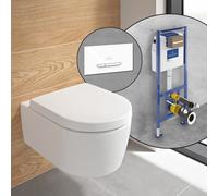 Villeroy & Boch Embrace WC sospeso, SET completo, con elemento incasso e placca di azionamento ViConnect 300S, 5C24R0RW+92218068#SET, Embrace stone white [WC > WC con Elementi Incasso]