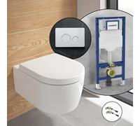 Villeroy & Boch Embrace WC sospeso, SET completo, con placca di azionamento v800 e elemento incasso Geberit,, 5C24R0R1+VU8000GW#SET#NEW, Embrace bianco [WC > WC con Elementi Incasso]