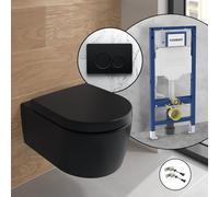 Villeroy & Boch Embrace WC sospeso, SET completo, con placca di azionamento v800 e elemento incasso Geberit,, 5C24R0R7+VU8000MB#SET#NEW, Embrace nero opaco [WC > WC con Elementi Incasso]