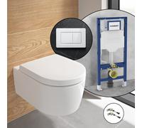 Villeroy & Boch Embrace WC sospeso, SET completo, con placca di azionamento v801 e elemento incasso Geberit,, 5C24R0R1+VU8001GW#SET#NEW, Embrace bianco [WC > WC con Elementi Incasso]