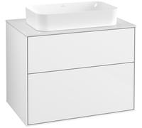 Villeroy & Boch Finion meuble sous lavabo, 2 tiroirs, avec éclairage, lavabo au centre, 800x603x501mm, Glass White Matt, G63100GF, G63100GF, Colorazione: Laccato Bianco Lucido