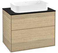 Villeroy & Boch Finion meuble sous lavabo, 2 tiroirs, avec éclairage, lavabo au centre, sans trou pour robinetterie, 800x603x501mm, Glass Black Matt, G63200PC, G63200PC, Colorazione: Impiallacciatura 