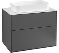 Villeroy & Boch Finion meuble sous lavabo, 2 tiroirs, avec éclairage, lavabo au centre, sans trou pour robinetterie, 800x603x501mm, Glass Black Matt, G63200PH, G63200PH, Colorazione: Lacca nera lucida
