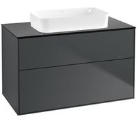 Villeroy & Boch Finion meuble sous lavabo, 2 tiroirs, avec éclairage, lavabo au centre, sans trou pour robinet, 1000x603x501mm, Glass Black Matt, G64200HG, G64200HG, Colorazione: Lacca opaca blu notte