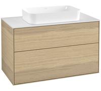 Villeroy & Boch Finion meuble sous lavabo, 2 tiroirs, avec éclairage, lavabo au centre, sans trou pour robinet, 1000x603x501mm, Glass White Matt, G64100PC, G64100PC, Colorazione: Impiallacciatura di q