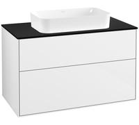 Villeroy & Boch Finion meuble sous lavabo, 2 tiroirs, avec éclairage, lavabo au centre, sans trou pour robinet, 1000x603x501mm, Glass Black Matt, G64200GF, G64200GF, Colorazione: Laccato Bianco Lucido