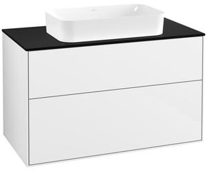 Villeroy & Boch Finion meuble sous lavabo, 2 tiroirs, avec éclairage, lavabo au centre, sans trou pour robinet, 1000x603x501mm, Glass Black Matt, G64200GF, G64200GF, Colorazione: Laccato Bianco Lucido