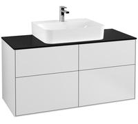 Villeroy & Boch Finion meuble sous lavabo, 4 tiroirs, avec éclairage, 1200x603x501mm, Glass White Matt, G13200MT, G13200MT, Colorazione: Laccato Bianco Opaco