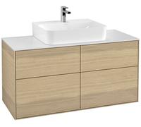 Villeroy & Boch Finion meuble sous lavabo, 4 tiroirs, avec éclairage, 1200x603x501mm, Glass White Matt, G13100PC, G13100PC, Colorazione: Impiallacciatura di quercia