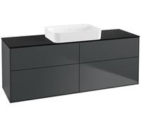 Villeroy & Boch Finion meuble sous lavabo, 4 tiroirs, avec éclairage, lavabo au centre, sans trou pour robinetterie, 1600x603x501mm, Glass Black Matt, G73200HG, G73200HG, Colorazione: Lacca opaca blu 