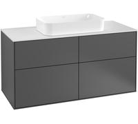 Villeroy & Boch Finion meuble sous lavabo, 4 tiroirs, avec éclairage, lavabo au centre, sans trou pour robinetterie, 1200x603x501mm, Glass Black Matt, G67200MT, G67200MT, Colorazione: Laccato Bianco O