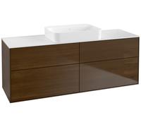Villeroy & Boch Finion meuble sous lavabo, 4 tiroirs, avec éclairage, lavabo au centre, sans trou pour robinet, 1600x603x501mm, Glass White Matt, G73100GN, G73100GN, Colorazione: Noce impiallacciato