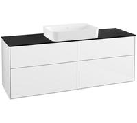 Villeroy & Boch Finion meuble sous lavabo, 4 tiroirs, avec éclairage, lavabo au centre, sans trou pour robinetterie, 1600x603x501mm, Glass Black Matt, G73200GF, G73200GF, Colorazione: Laccato Bianco L